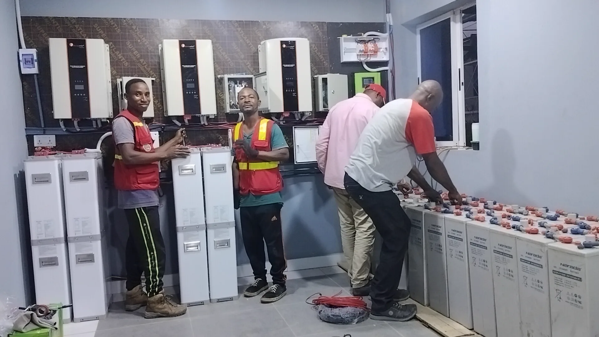 Team working during a battery installation
