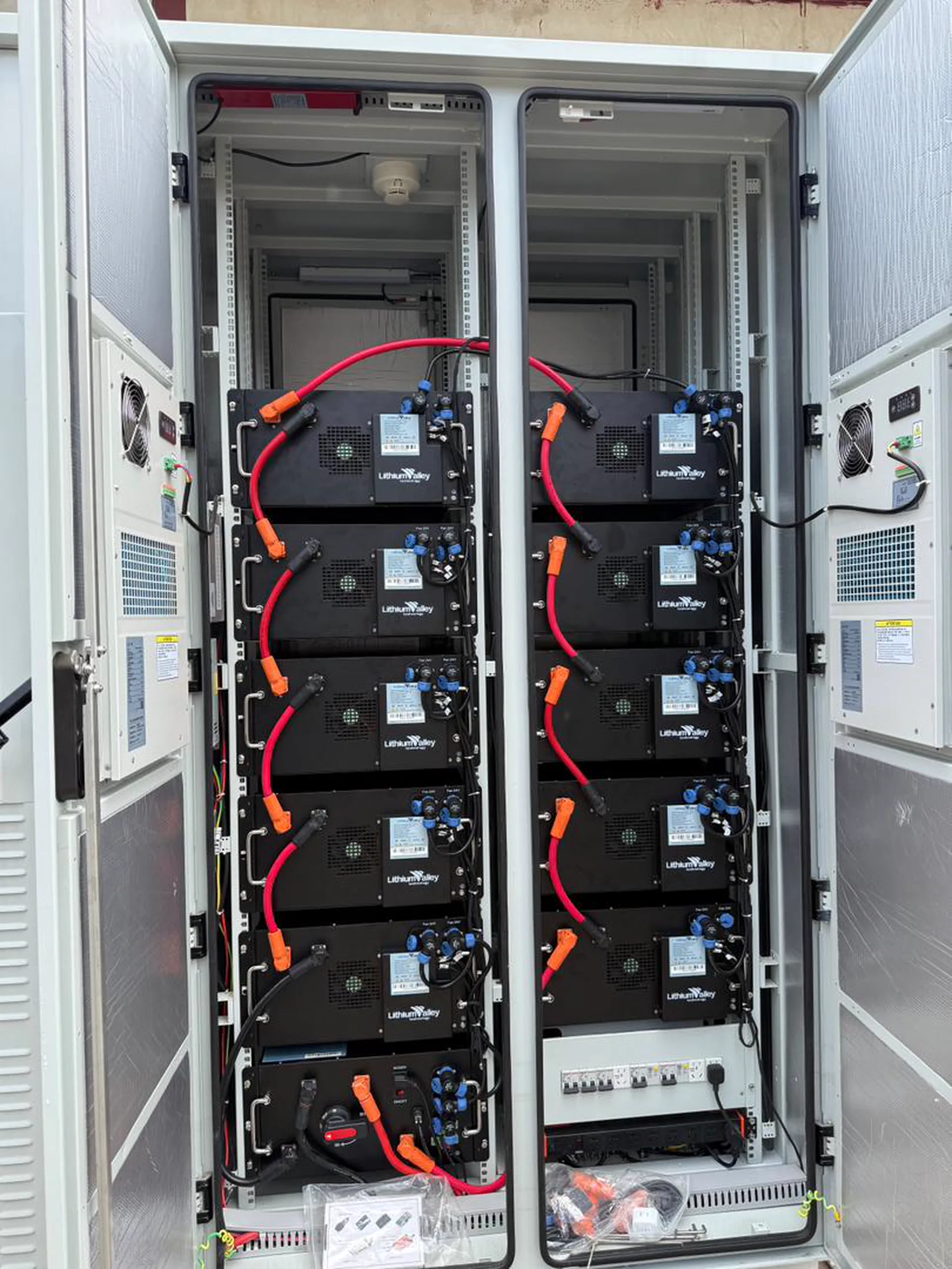 Detail of commercial battery-rack equipment