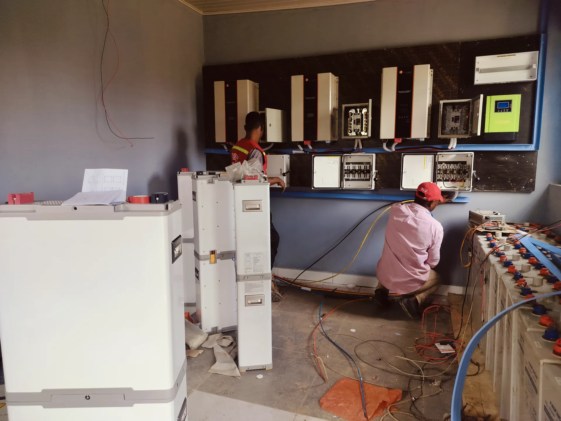 Battery equipment being installed for the solar carport
