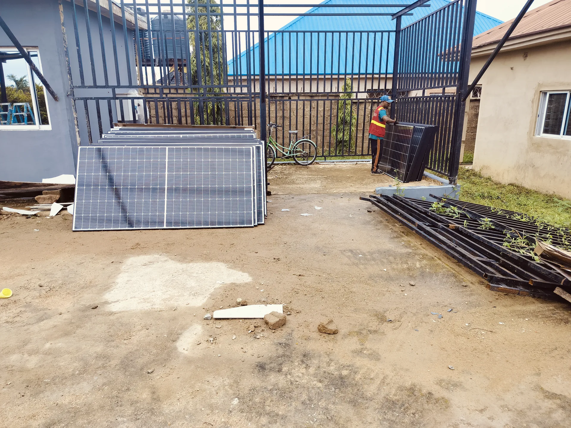Solar panels prepared for the carport installation