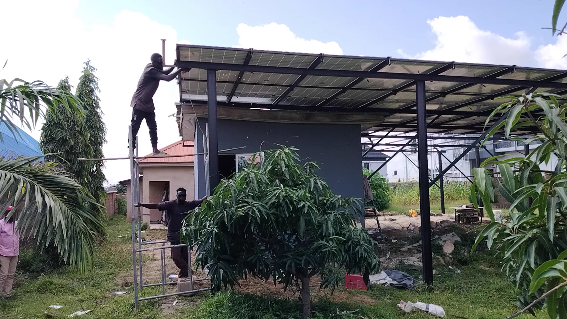 Progress on the solar carport roof structure