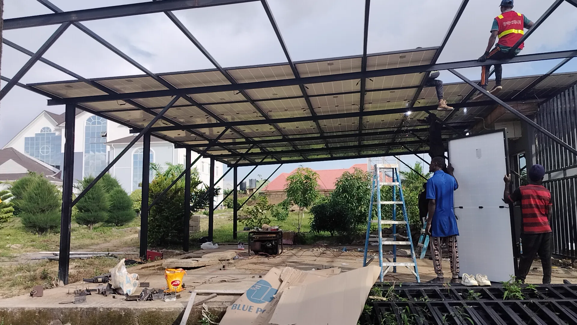 Solar carport system during commissioning work
