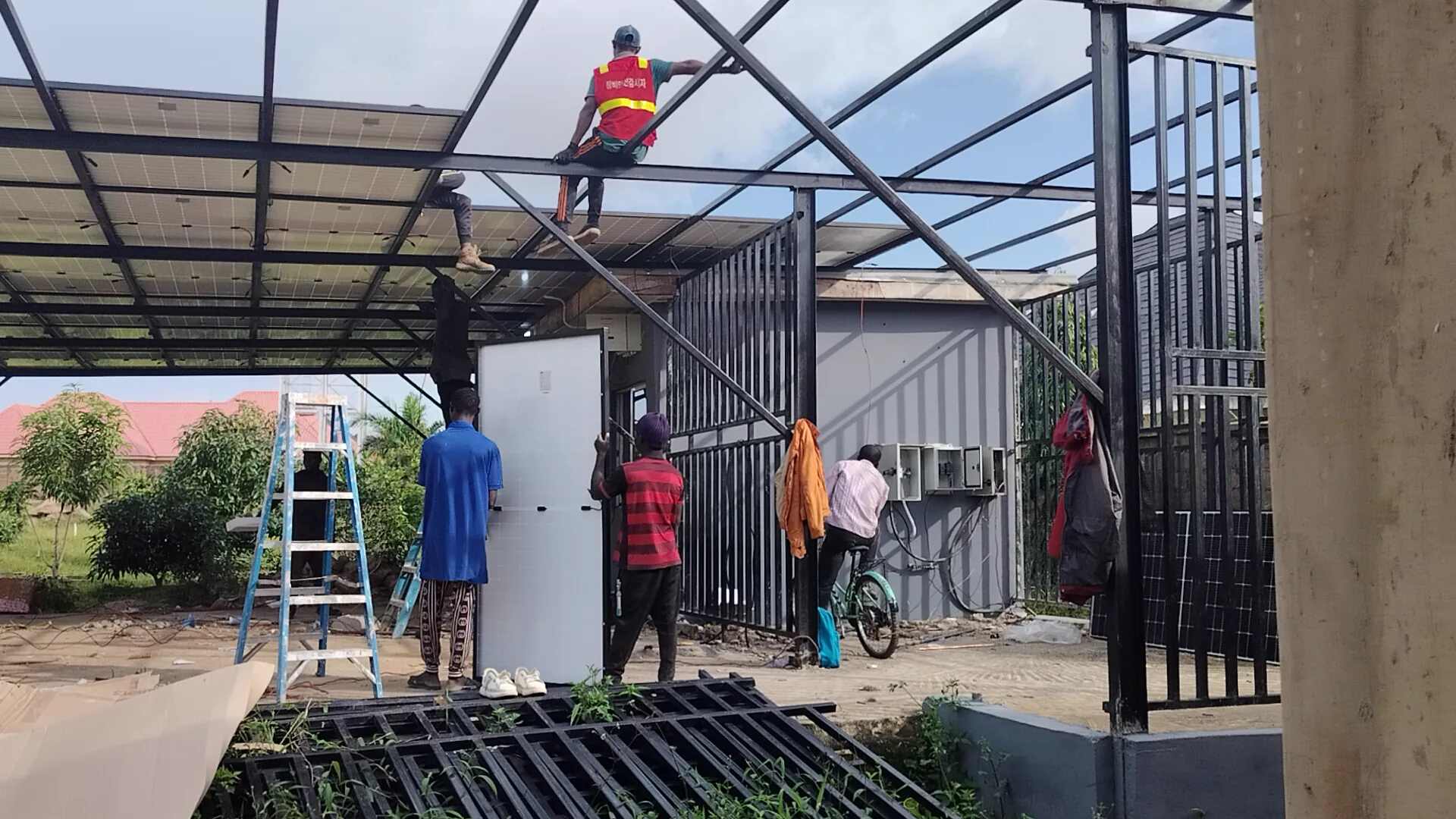 Electrical work underway on the solar carport