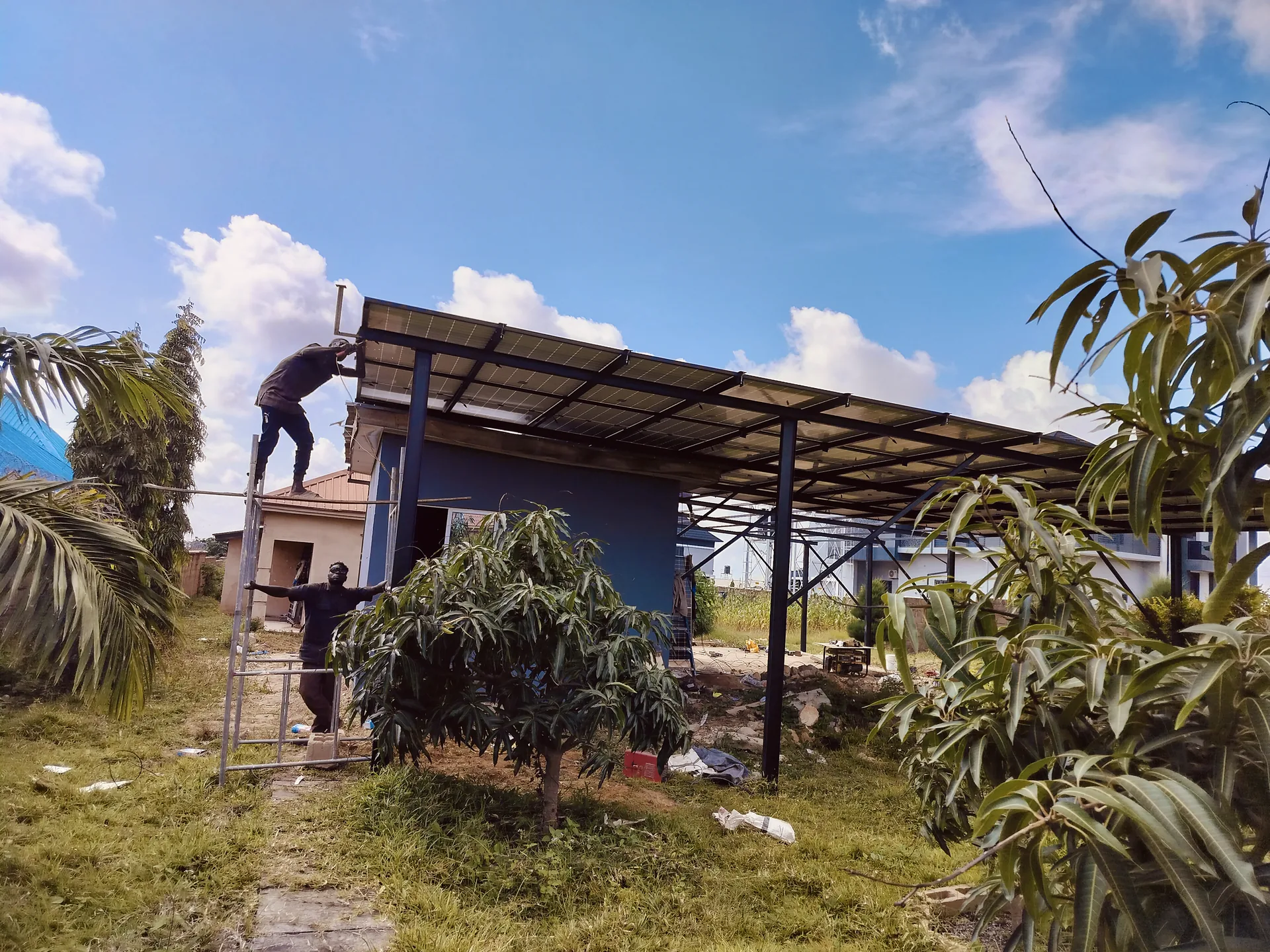 Teknoberg team installing a solar-ready roof structure
