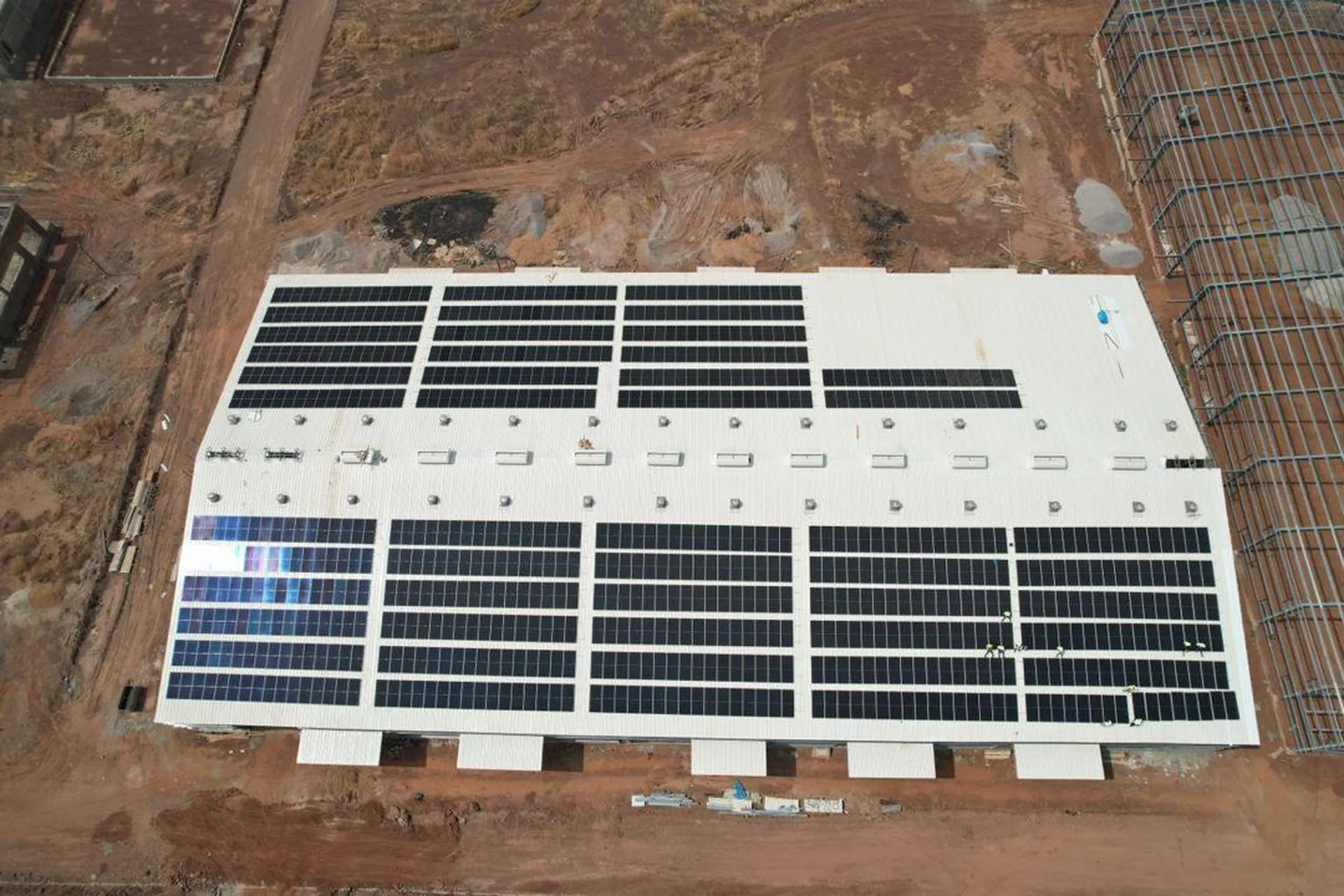 Detail of panels on a commercial rooftop solar system