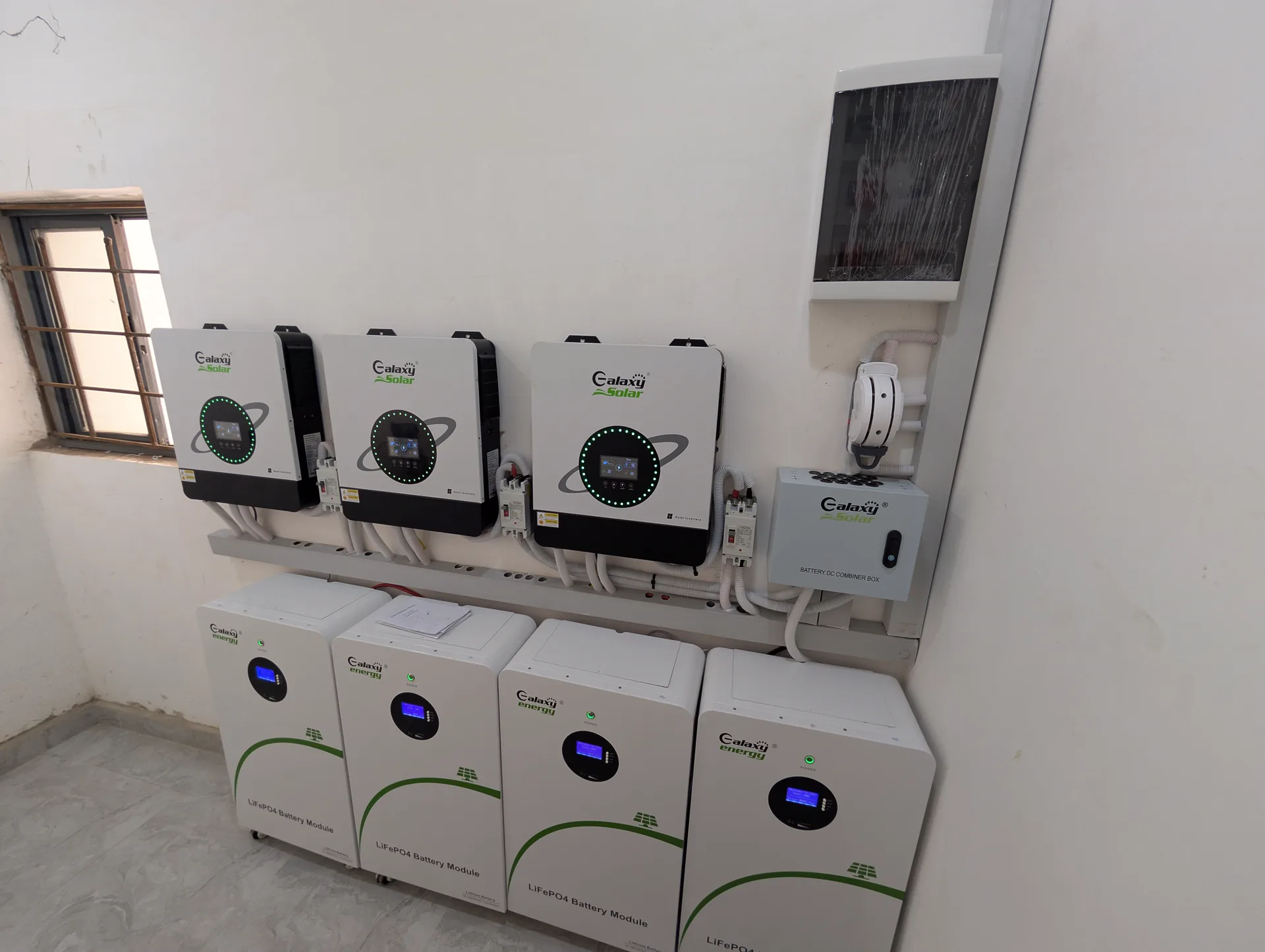 Inverter and battery equipment arranged in an energy room