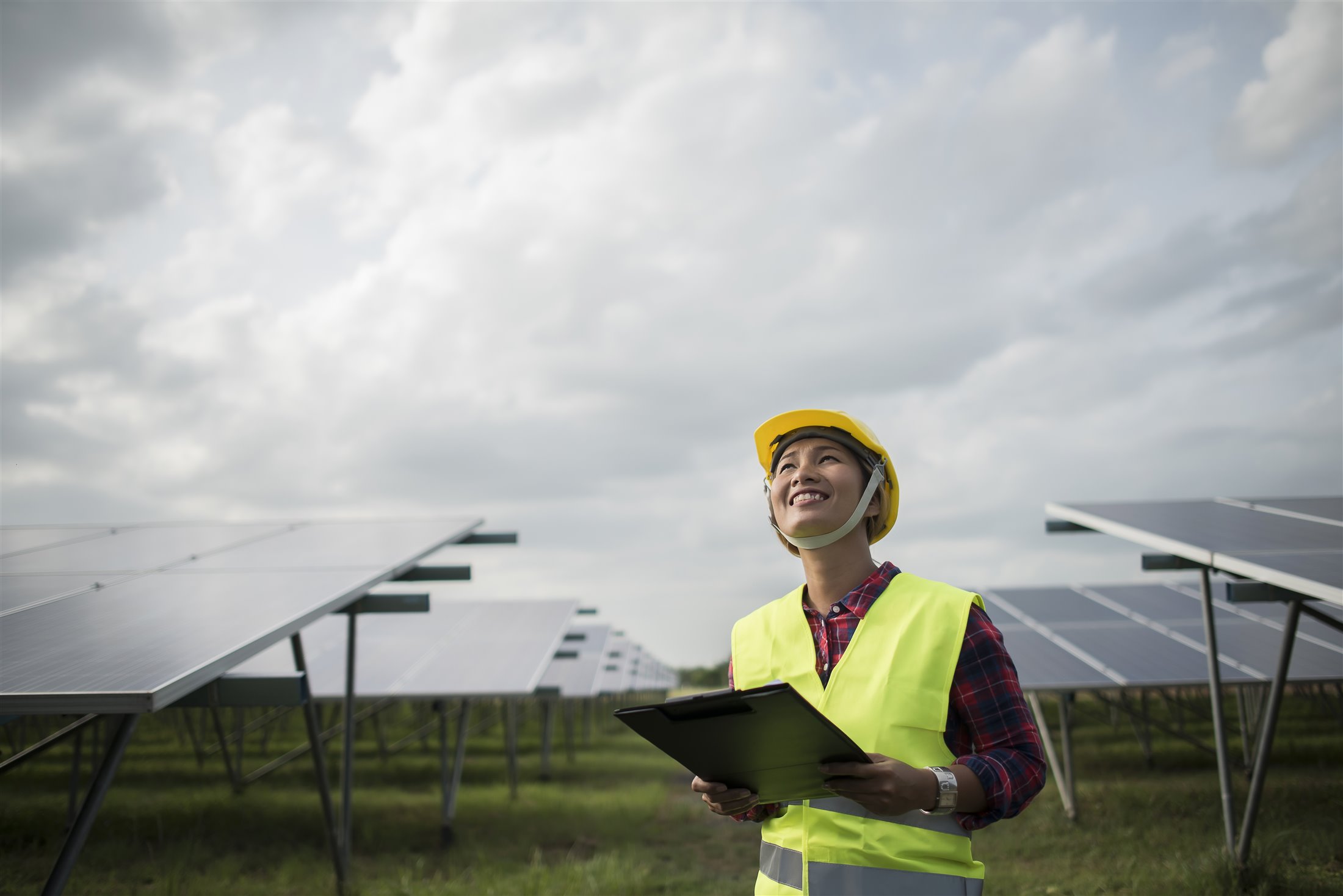 Solar engineer at a field installation